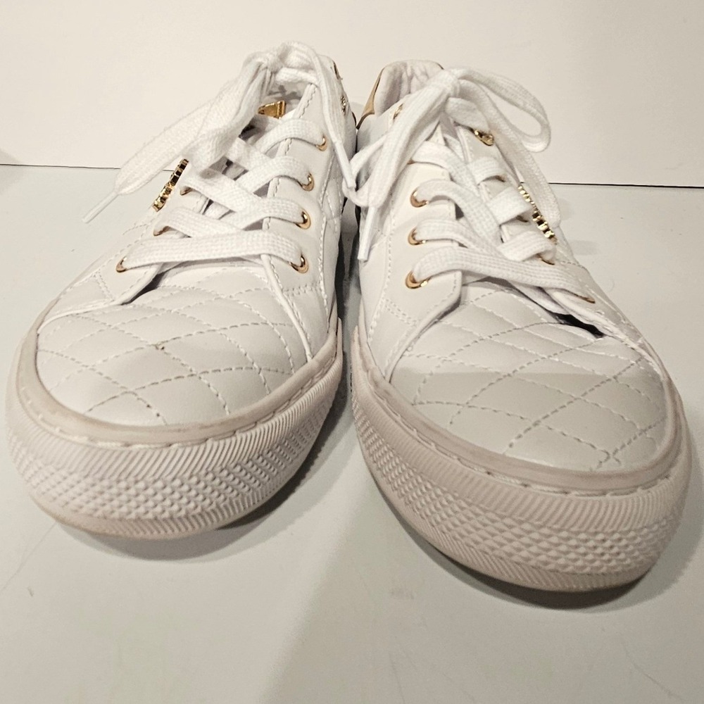 Guess GWLOVEN Sneakers Womens 9 White Gold Quilted Low Top Lace Up Platform - Picture 5 of 9